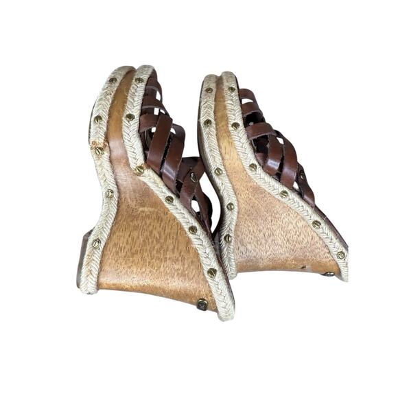 Michael Kors Y2K Brown Leather Studded Espadrille Wedge Sandals Size 6 - Picture 11 of 12